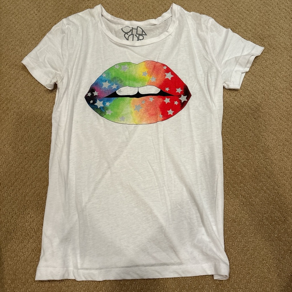 Chaser White Tee with Colorful Lips and Stars